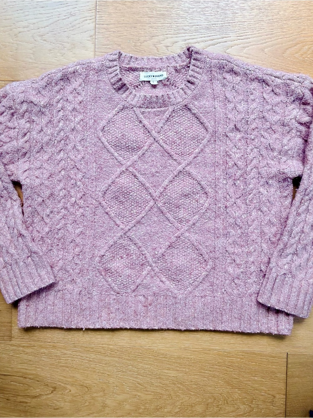 Lucky Brand Cable Knit Coastal Cottage Pink Fisherman Sweater Women's Large
